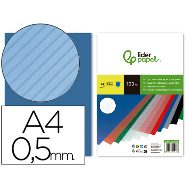 Tapa encuadernacion liderpapel polipropileno rayado a4 0.5mm azul paquete de 100 unidades