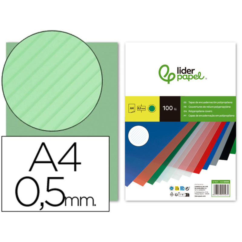 Tapa encuadernacion liderpapel polipropileno rayado a4 0.5mm verde paquete de 100 unidades