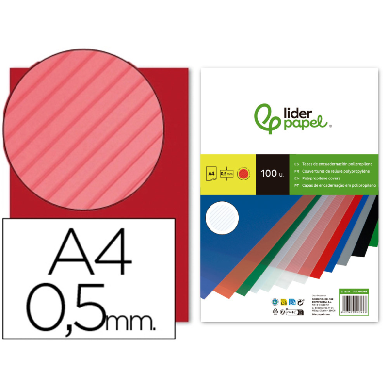 Tapa encuadernacion liderpapel polipropileno rayado a4 0.5mm rojo paquete de 100 unidades