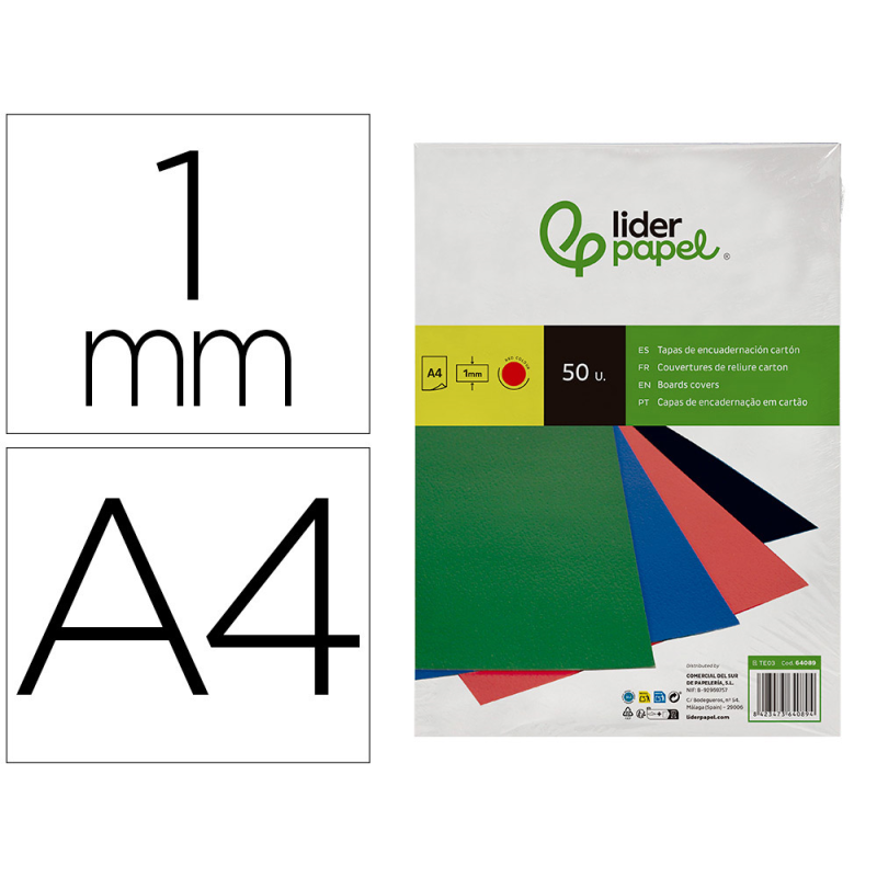 Tapa encuadernacion liderpapel carton a4 1mm roja paquete de 50 unidades