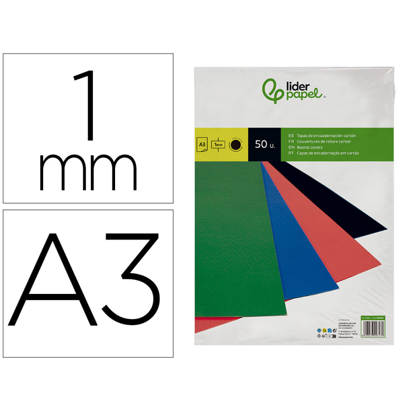 Tapa encuadernacion liderpapel carton a3 1mm negra paquete de 50 unidades