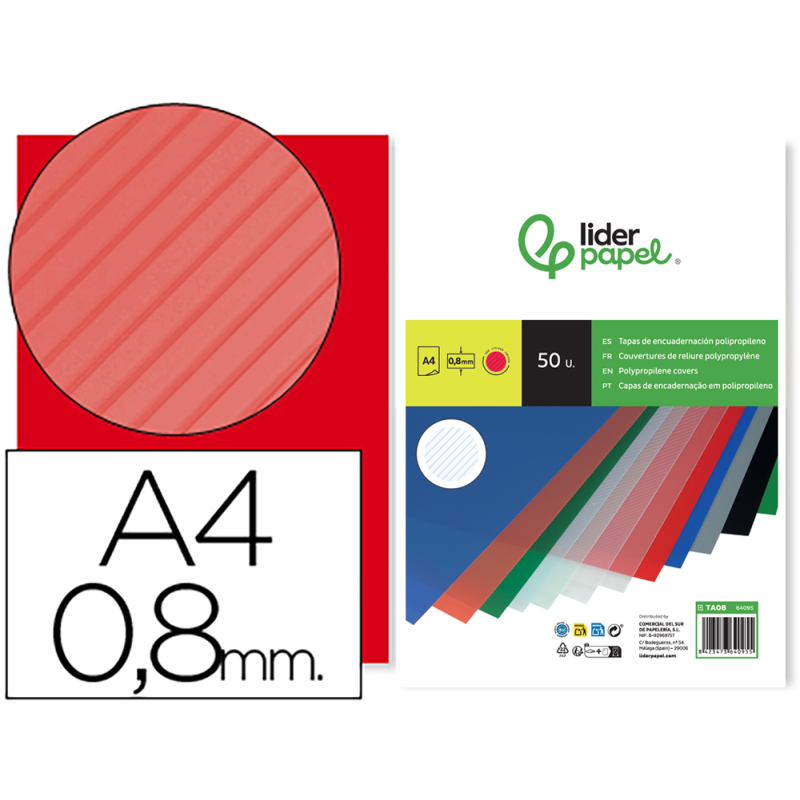 Tapa encuadernacion liderpapel polipropileno ondulado a4 0.8 mm rojo paquete de 50 unidades