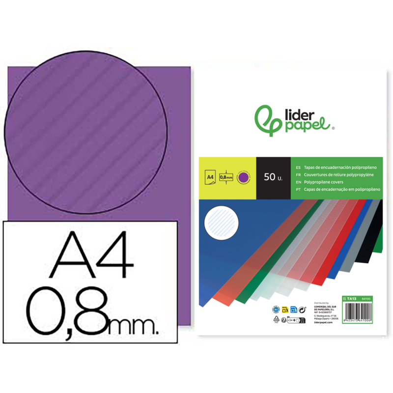 Tapa encuadernacion liderpapel polipropileno ondulado a4 0.8 mm violeta paquete de 50 unidades