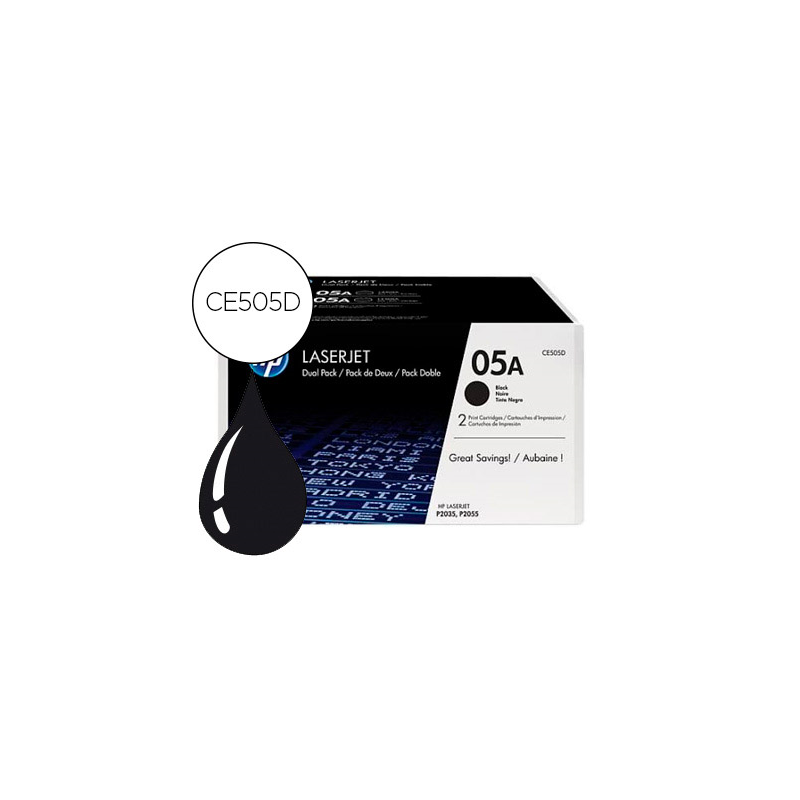 Toner hp 05a laserjet p2033 / 2035 / 2036 / 2037 / 2054 / 2055 / 2056 / 2057 negro pack de 2 unidades 2.300 pag