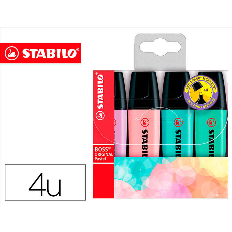 Rotulador stabilo boss pastel fluorescente 70 estuche de 4 unidades colores surtidos