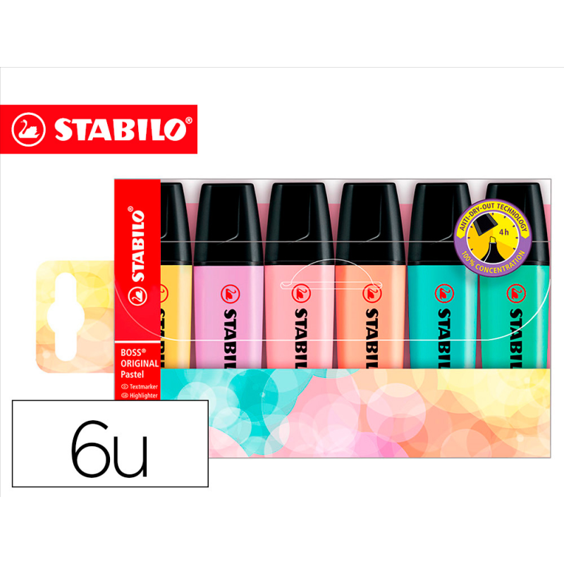 Rotulador stabilo boss pastel fluorescente 70 estuche de 6 unidades surtidas