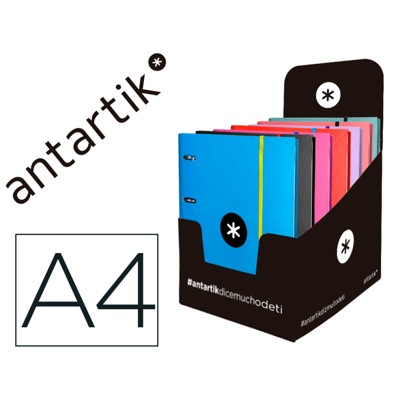 Carpeta con recambio antartik a4 cuadro 5mm forrada 4 anillas 40mm redondas con solapa colores surtidos