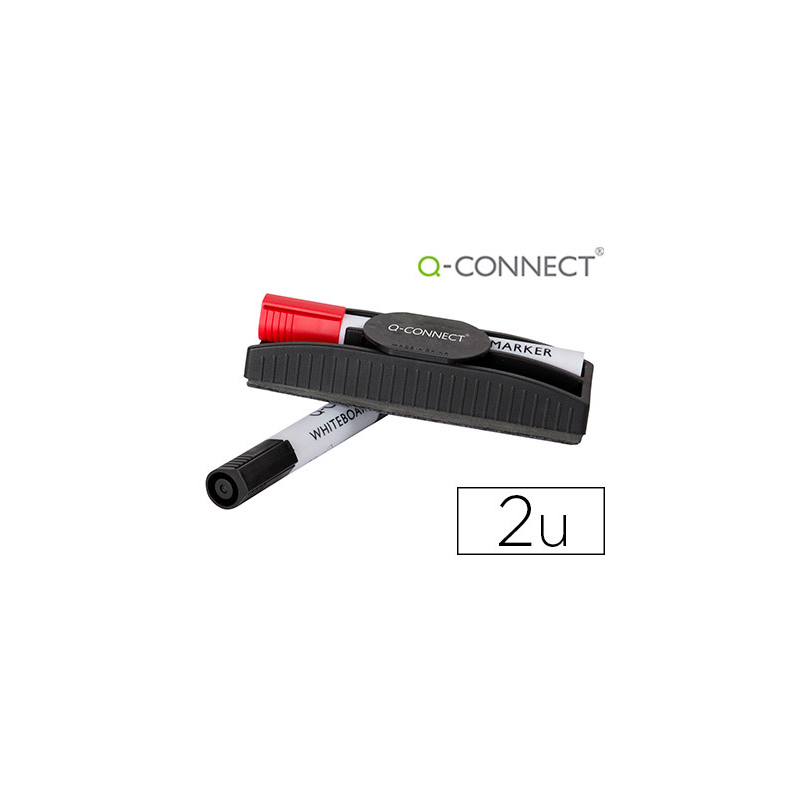 Borrador q-connect magnetico con rotulador rojo y negro para pizarra blanca