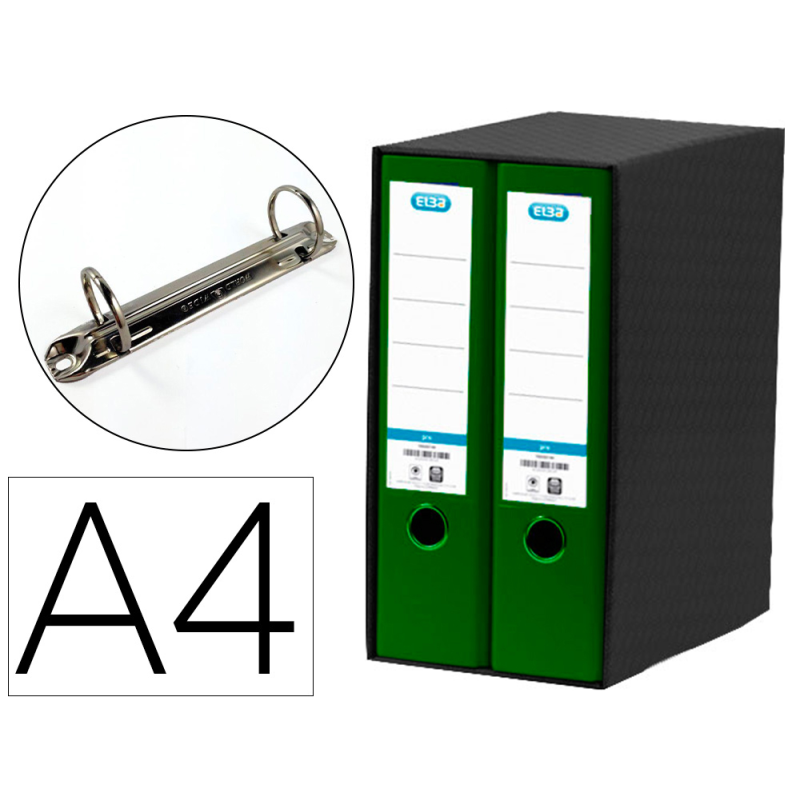 Modulo elba 2 archivadores de palanca din a4 con rado 2 anillas verde lomo de 80 mm