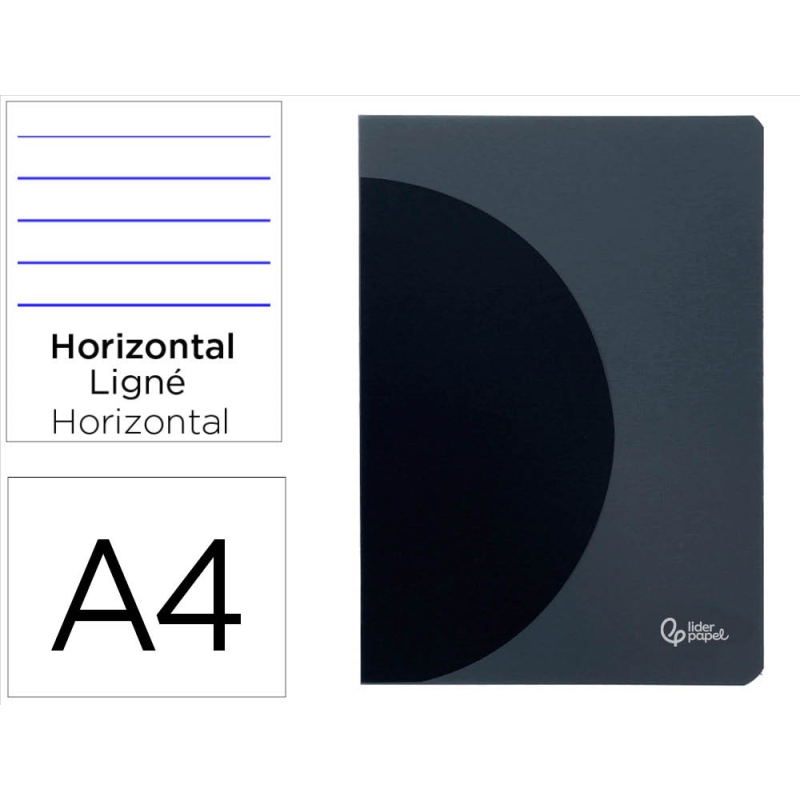 Libreta liderpapel 360 tapa de plastico a4 48 hojas 90gr horizontal con doble margen tapa negra