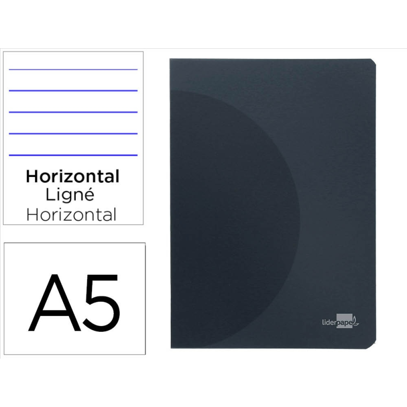 Libreta liderpapel 360 tapa de plastico a5 48 hojas 90gr horizontal con doble margen tapa negra