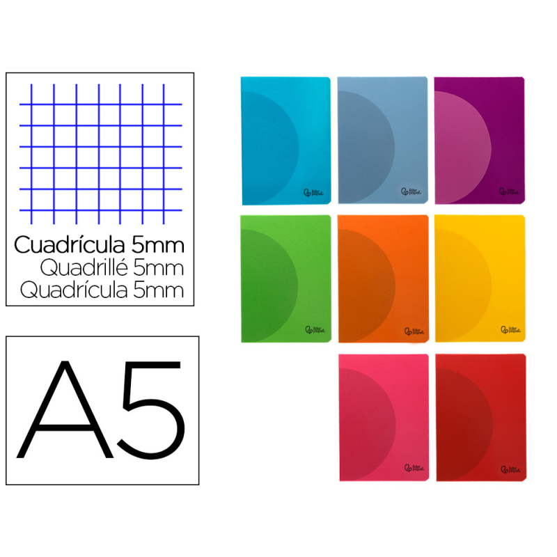Libreta liderpapel 360 tapa de plastico a5 48 hojas 90gr 5mm con doble margen colores surtidos