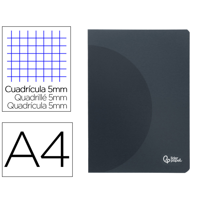 Libreta liderpapel 360 tapa de plastico a4 48 hojas 90gr 5mm con doble margen tapa negra