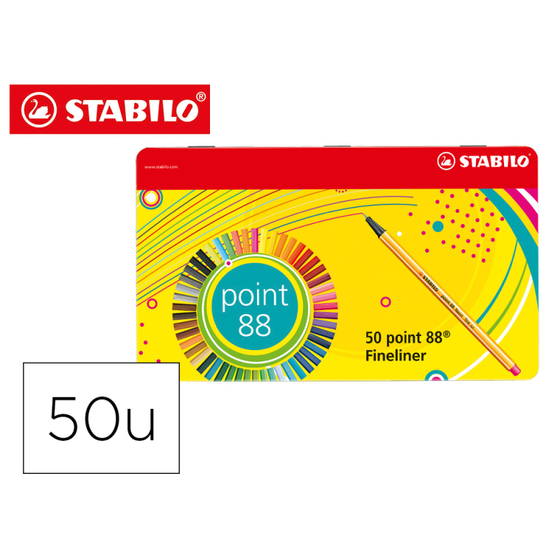 Rotulador stabilo punta de fibra 0,4 mm point 88 estuche metal 50 colores surtidos