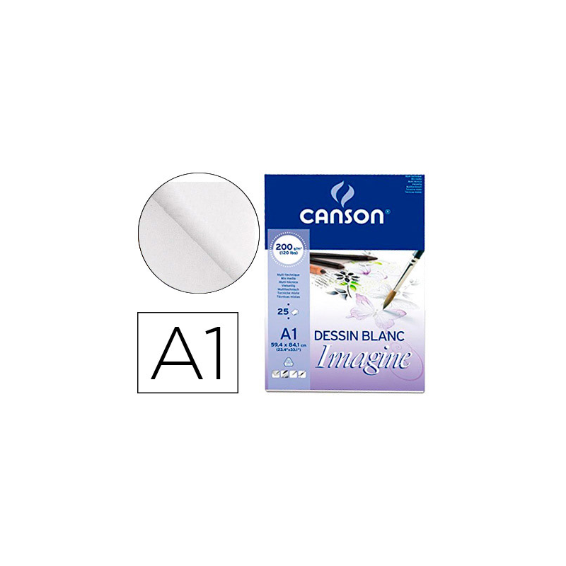 Bloc dibujo multitecnicas canson imagine din a1 encolado liso 59,4x84,1 cm 25 hojas 200 gr/m2