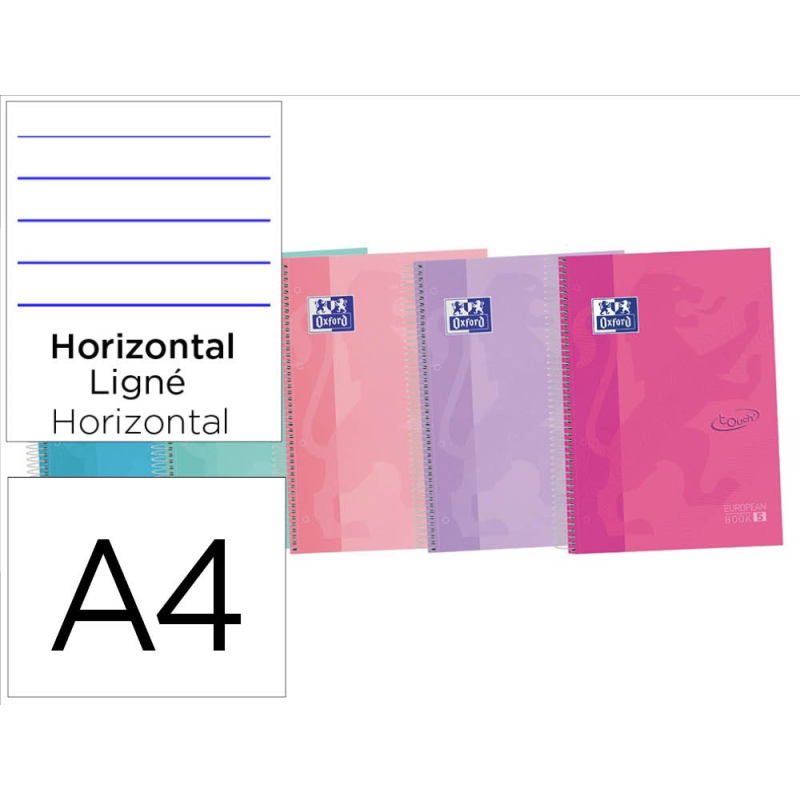 Cuaderno espiral oxford ebook 5 tapa extradura din a4+ 120 h horizontal colores surtidos touch