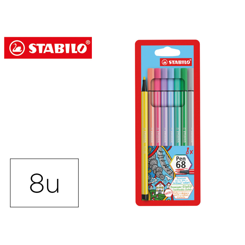 Rotulador stabilo acuarelable pen 68 estuche de 8 colores surtidos pastel