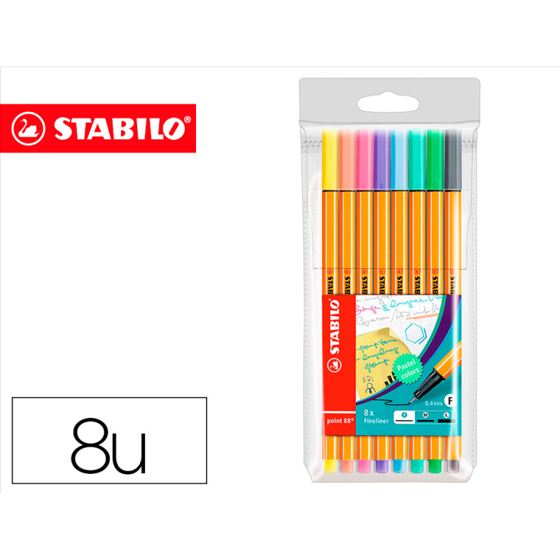 Rotulador stabilo punta de fibra point 88 estuche de 8 colores surtidos pastel