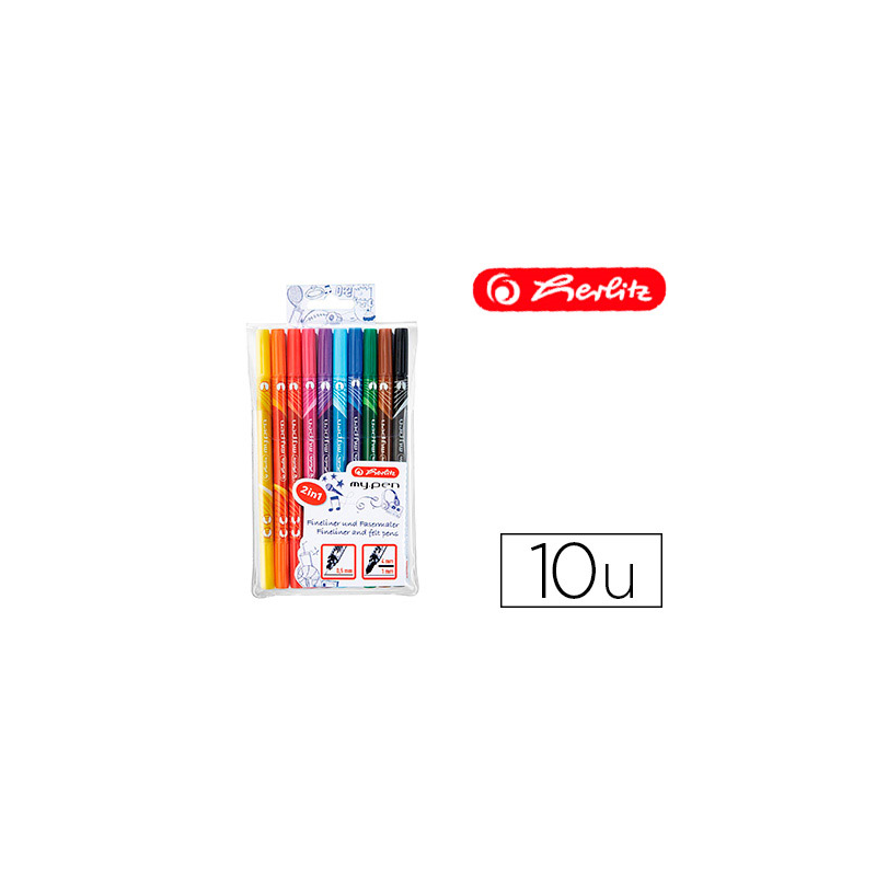 Rotulador herlitz my-pen doble punta 0,5/4 mm blister de 10 colores surtidos
