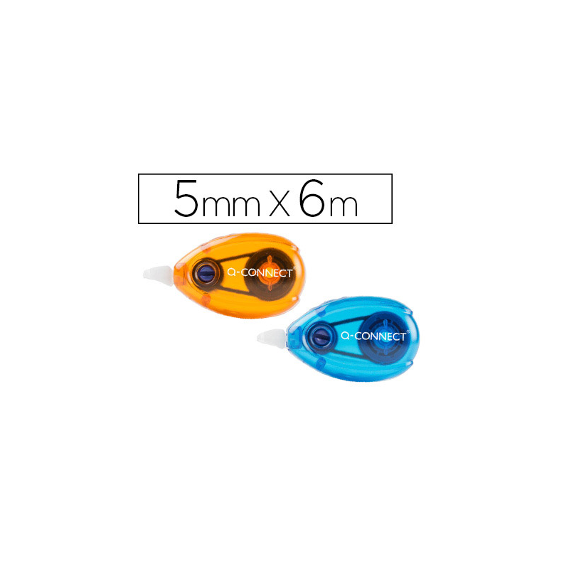 Corrector q-connect cinta blanco 5 mm x 6 mt blister 2 unidades azul y naranja