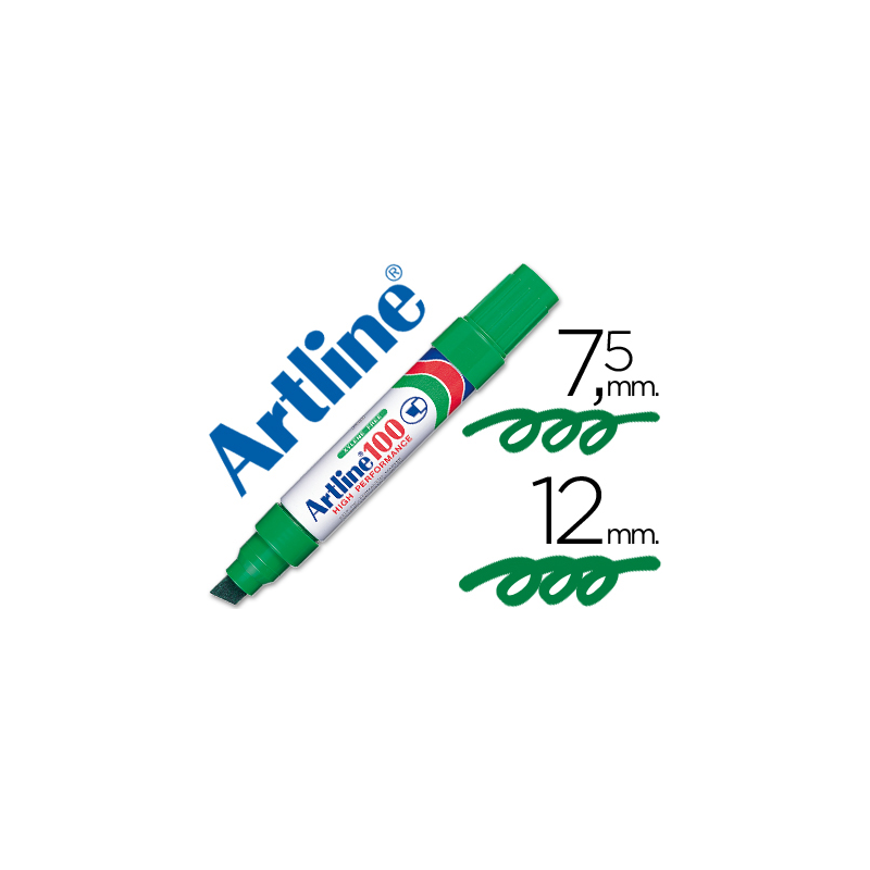 Rotulador artline marcador permanente 100 verde punta biselada