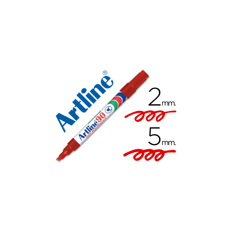 Rotulador artline marcador permanente ek-90 rojo punta biselada 5 mm papel metal y cristal