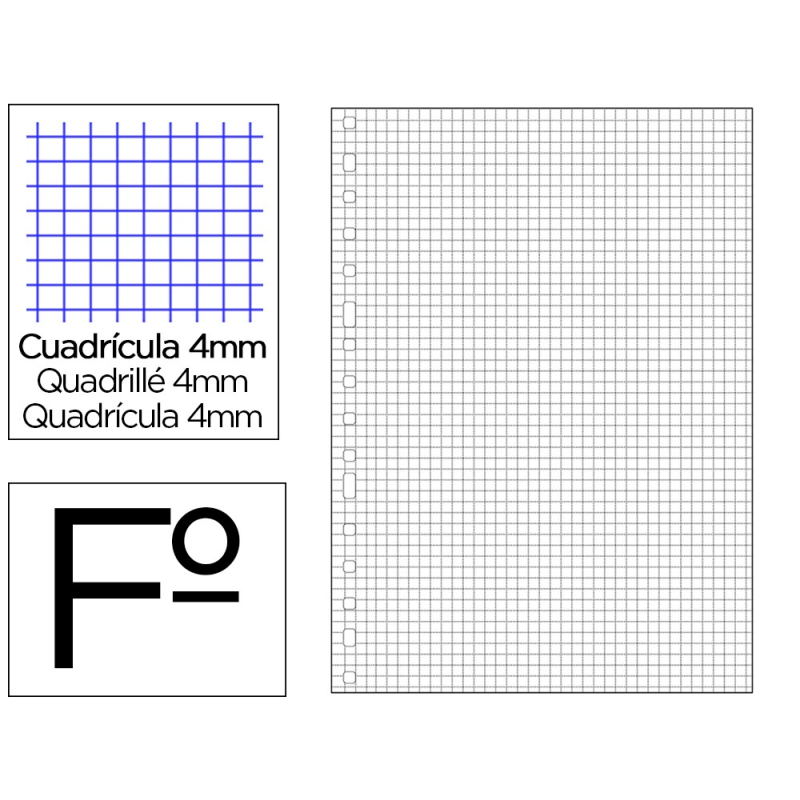 Recambio multifin 3005 folio natural cuadro 4 mm 50 hojas 215x310 mm