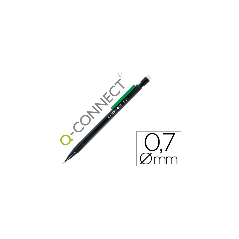Portaminas q-connect 0,7 mm con 3 minas cuerpo negro con clip verde