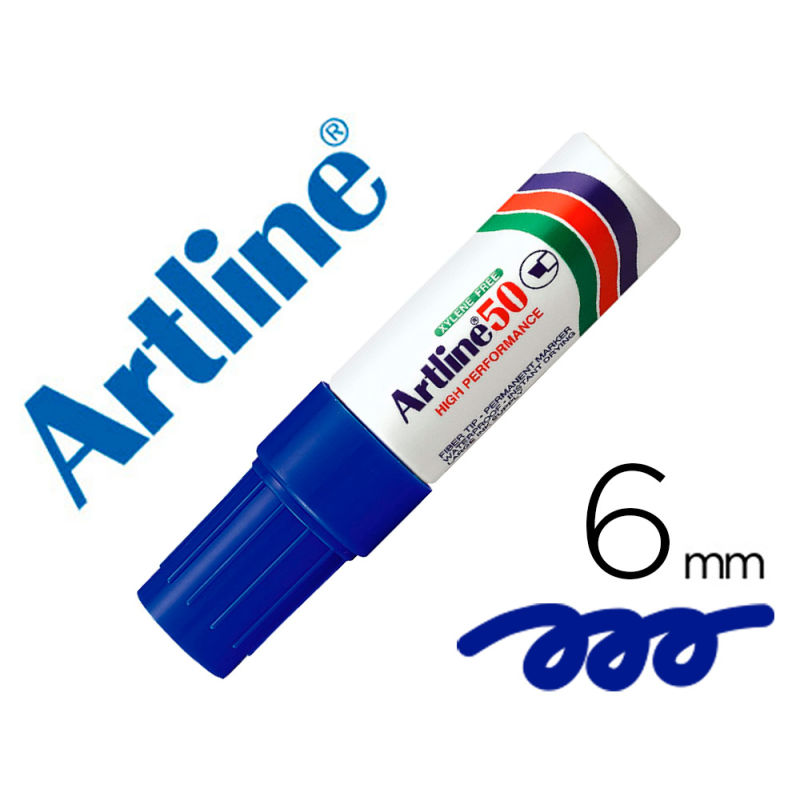 Rotulador artline marcador permanente ek-50 azul -punta biselada 6 mm -papel metal y cristal