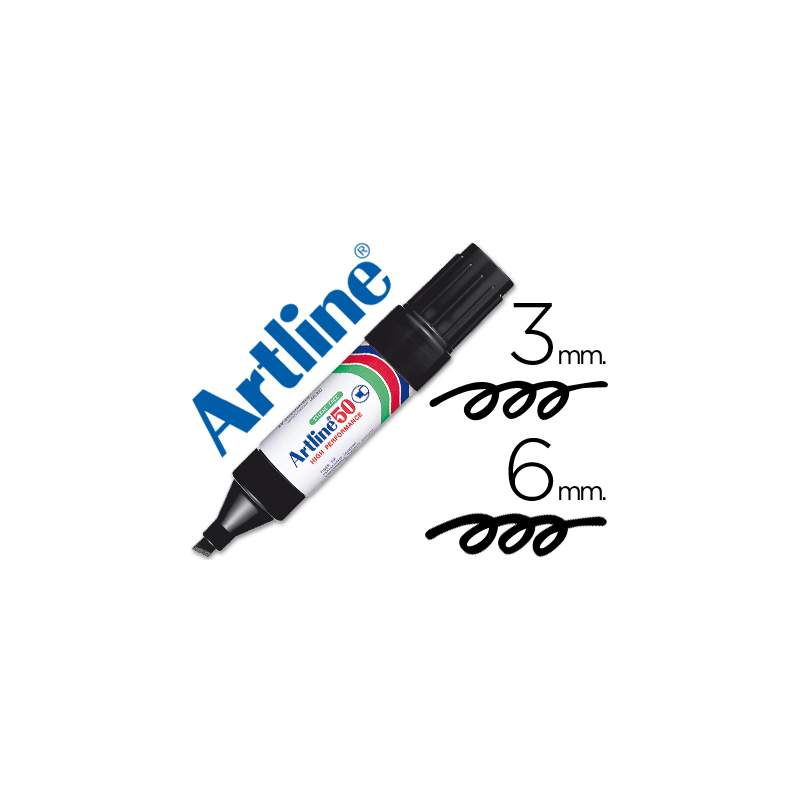 Rotulador artline marcador permanente ek-50 negro punta biselada 6 mm papel metal y cristal