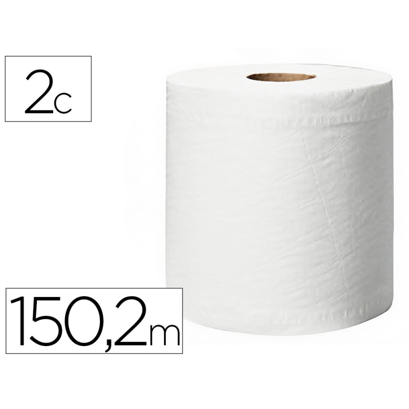 Papel secamanos central 2 capas para dispensador m2 rollo de 150,2 mt
