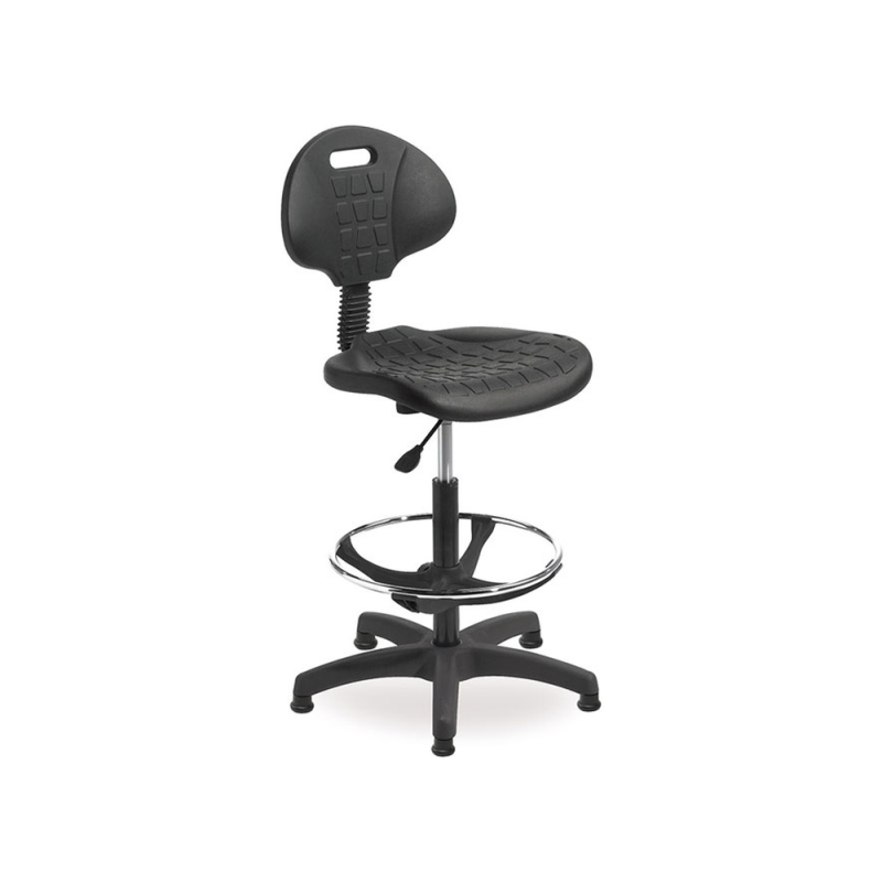 Taburete con respaldo rocada regulable en altura con asiento y respaldo en polimero con tacos