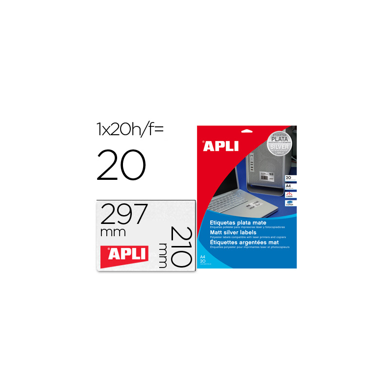 Etiqueta adhesiva apli 10071 metalizada 210x297 mm para fotocopiadora laser caja 20 hojas