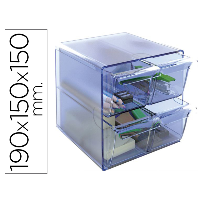 Archicubo archivo 2000 4 cajones organizador modular plastico azul transparente 190x150x150 mm
