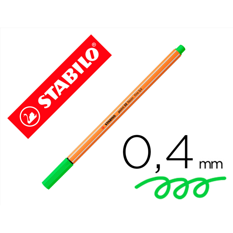 Rotulador stabilo punta de fib ra point 88 verde neon punta fina 0,4mm