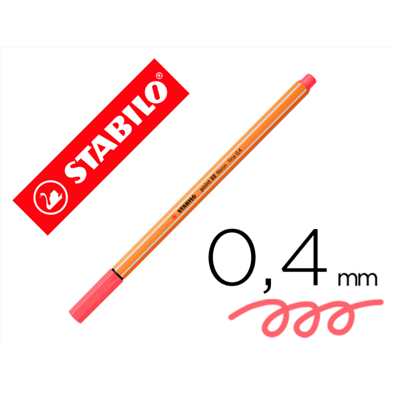 Rotulador stabilo punta de fib ra point 88 rojo neon punta fina 0,4mm