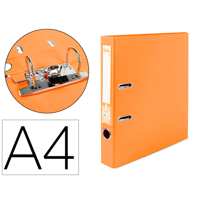 Archivador de palanca liderpapel a4 documenta forrado pvc con rado lomo 52mmnaranja compresor metalico