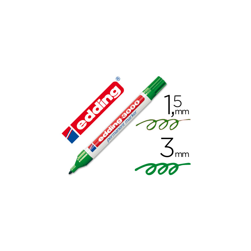Rotulador edding marcador permanente 3000 verde punta redonda 1,5-3 mm recargable