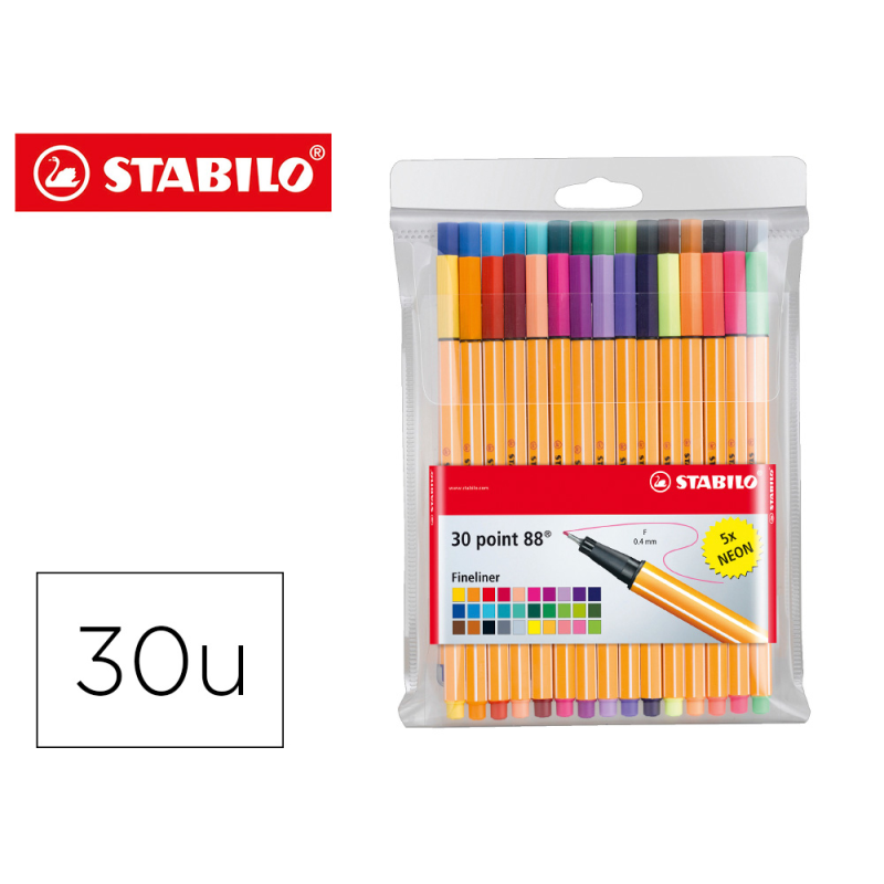 Rotulador stabilo point 88 colores neon estuche 25+5 unidades