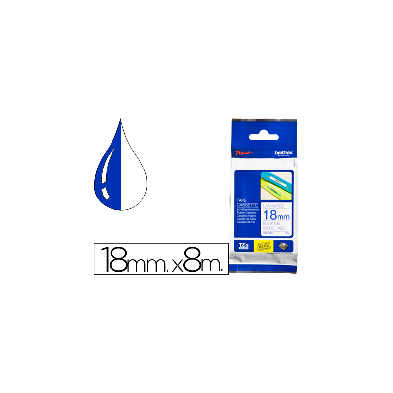 Cinta brother tze243 laminada azul-blanco 18 mm 8mts