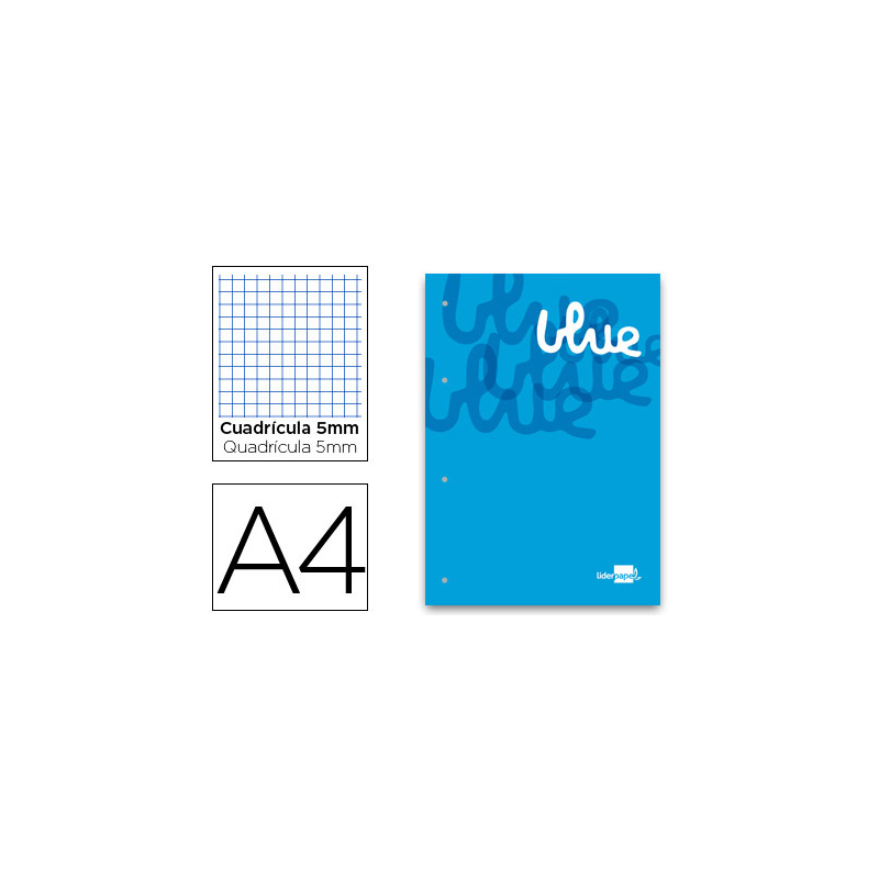 Bloc encolado liderpapel cuadro 5 mm azul a4 natural 100 hojas 100 g/m2