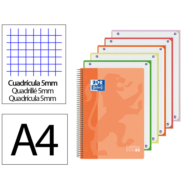Bloc espiral oxford tapa plastico optik paper microperforado din a4+ 120h cuadro 5 mm colores surtidos