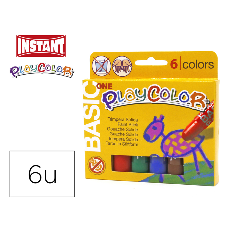 Tempera solida en barra playcolor escolar caja de 6 colores surtidos