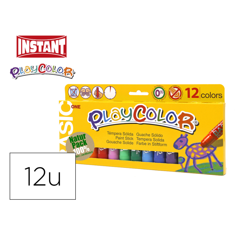 Tempera solida en barra playcolor escolar caja de 12 colores surtidos