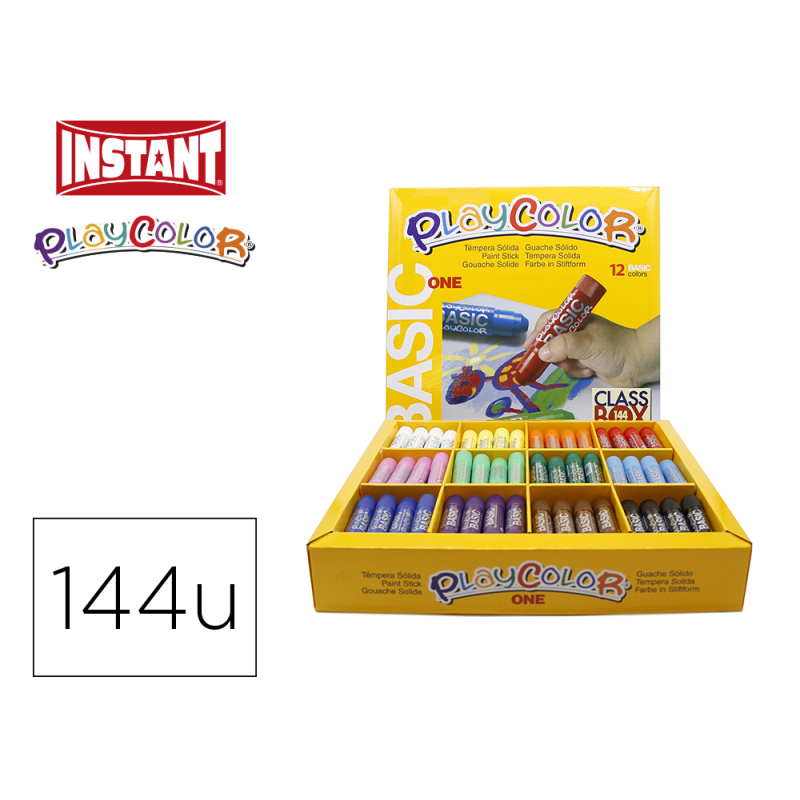 Tempera solida en barra playcolor escolar caja de 144 unidades 12 colores surtidos