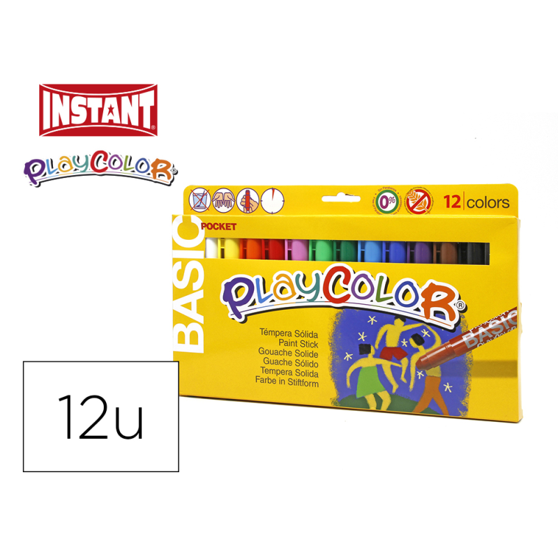 Tempera solida en barra playcolor pocket escolar caja de 12 colores surtidos