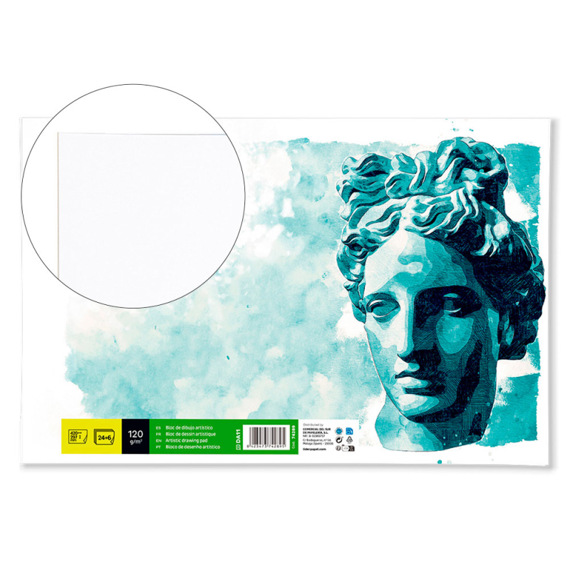 Bloc dibujo liderpapel artistico encolado 297x420 mm 30 hojas 120g/m2 sin recuadro