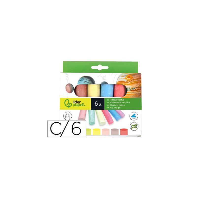 Tiza color liderpapel para suelo caja de 6 unidades colores surtidos