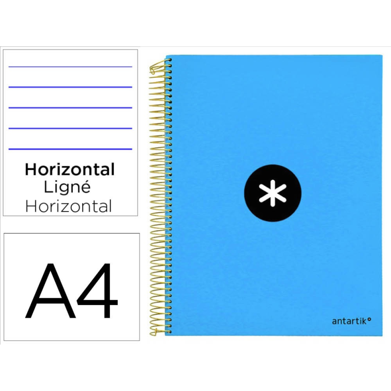 Cuaderno espiral a4 micro antartik tapa forrada 120h 90 gr horizontal 5 bandas 4 taladros color azul