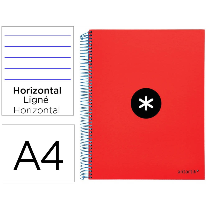 Cuaderno espiral a4 micro antartik tapa forrada 120h 90 gr horizontal 5 bandas 4 taladros color rojo